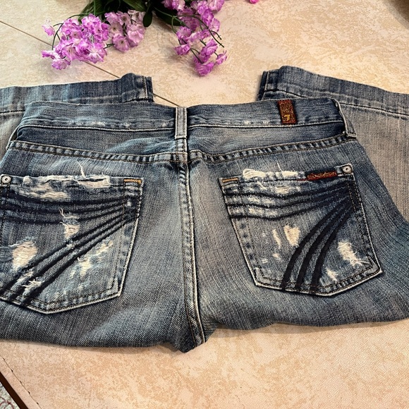 7 For All Mankind Jean Dojo shorts w distressed rips & worn detail Sz 24/0-1 - Picture 2 of 11